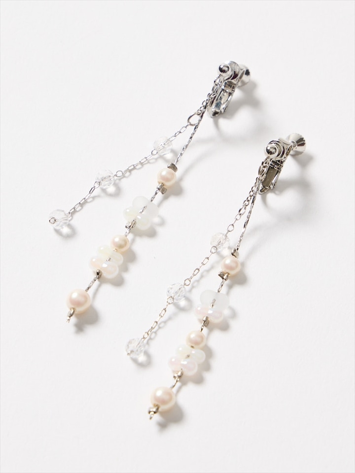 ロングビーズイヤリング|シルバー