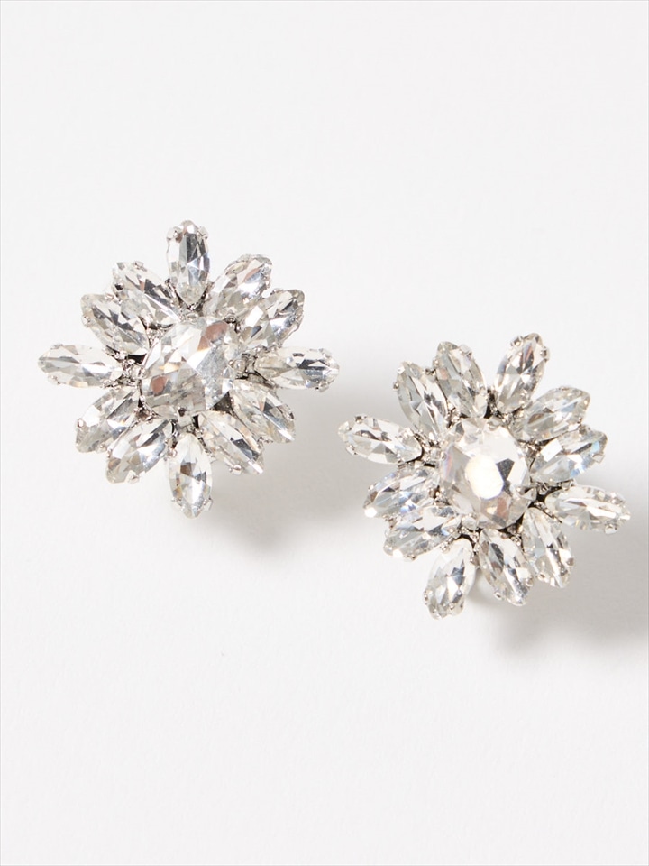 ガラスストーンダイヤ型イヤリング|シルバー