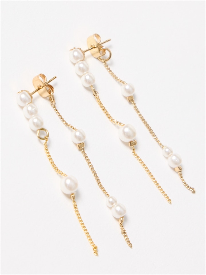 パールチェーンピアス|ゴールド
