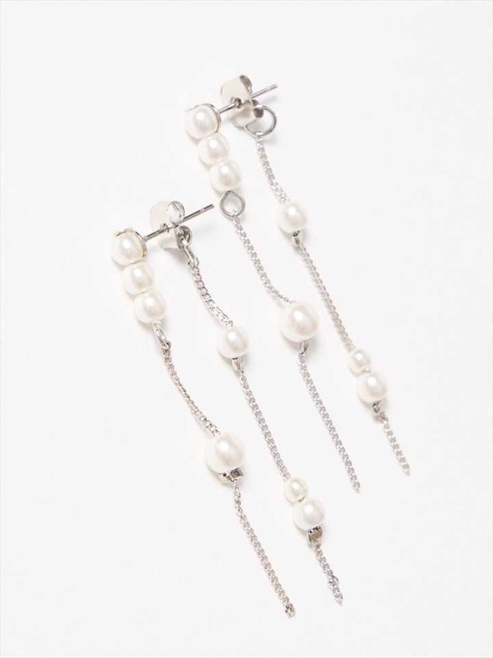 パールチェーンピアス|シルバー