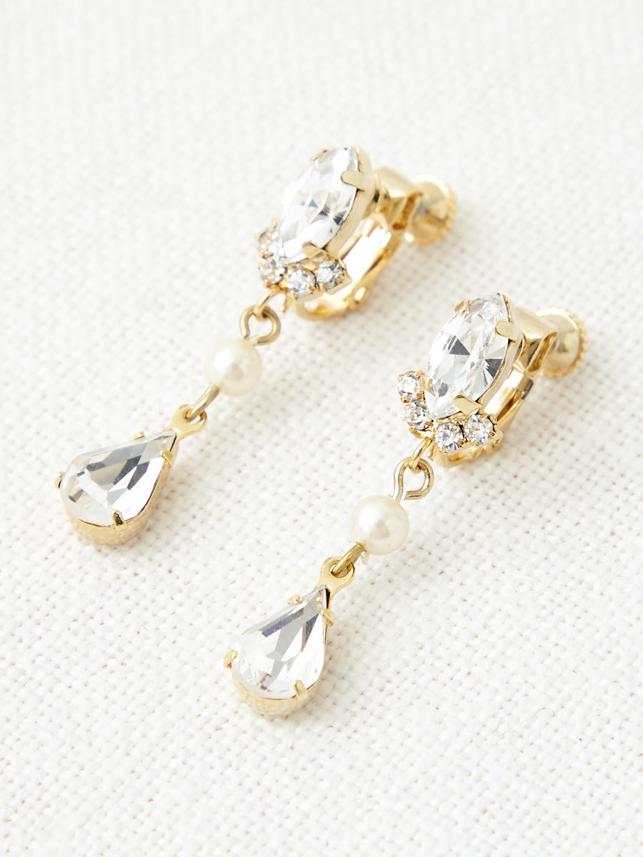 マーキス×パールミックスイヤリング|ゴールド