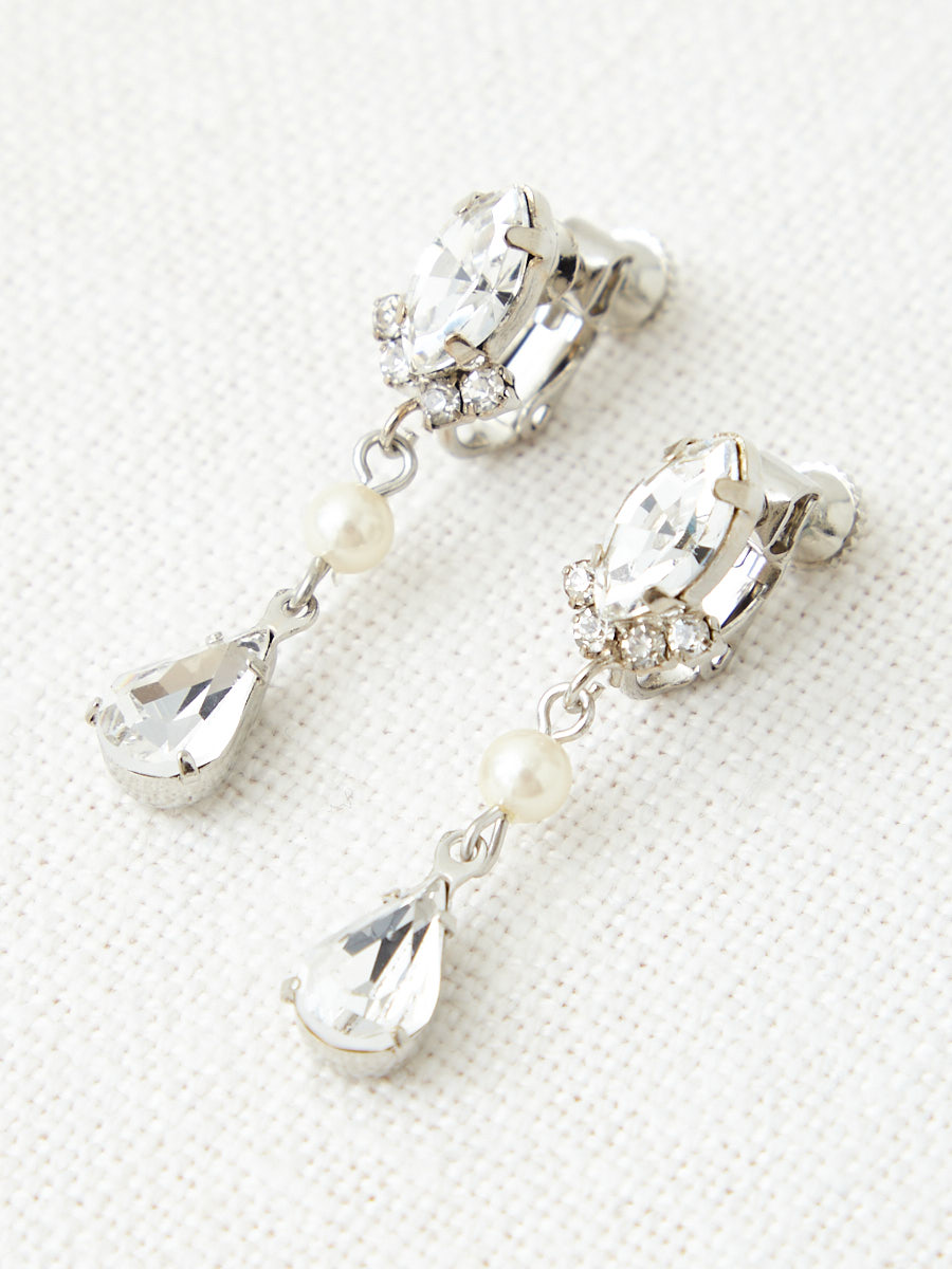 マーキス×パールミックスイヤリング|シルバー