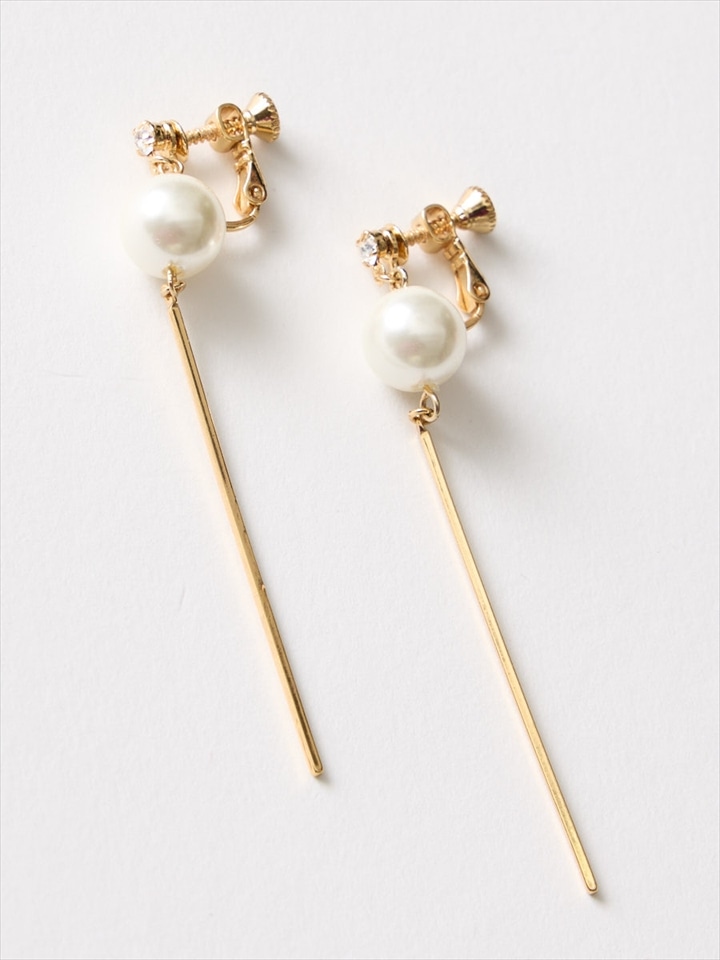 パール×メタルバーイヤリング|ゴールド