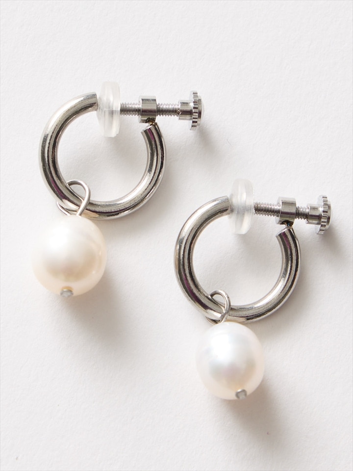 淡水パールフープイヤリング|シルバー