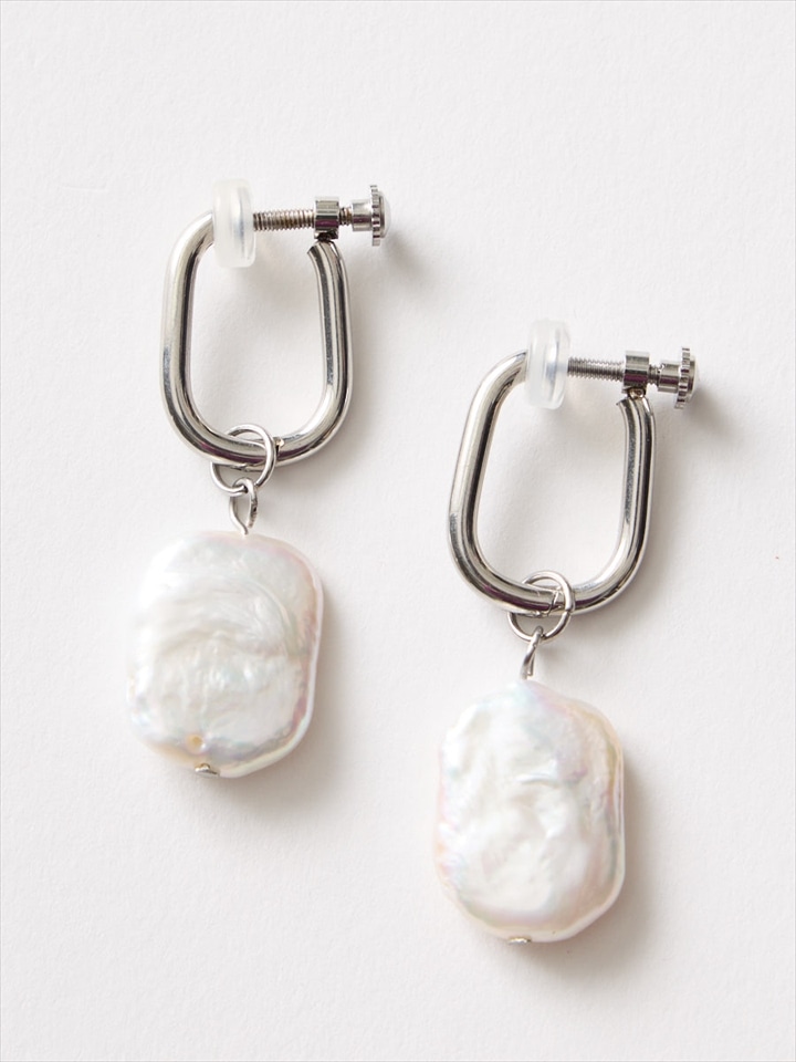 淡水パールスクエアイヤリング|シルバー