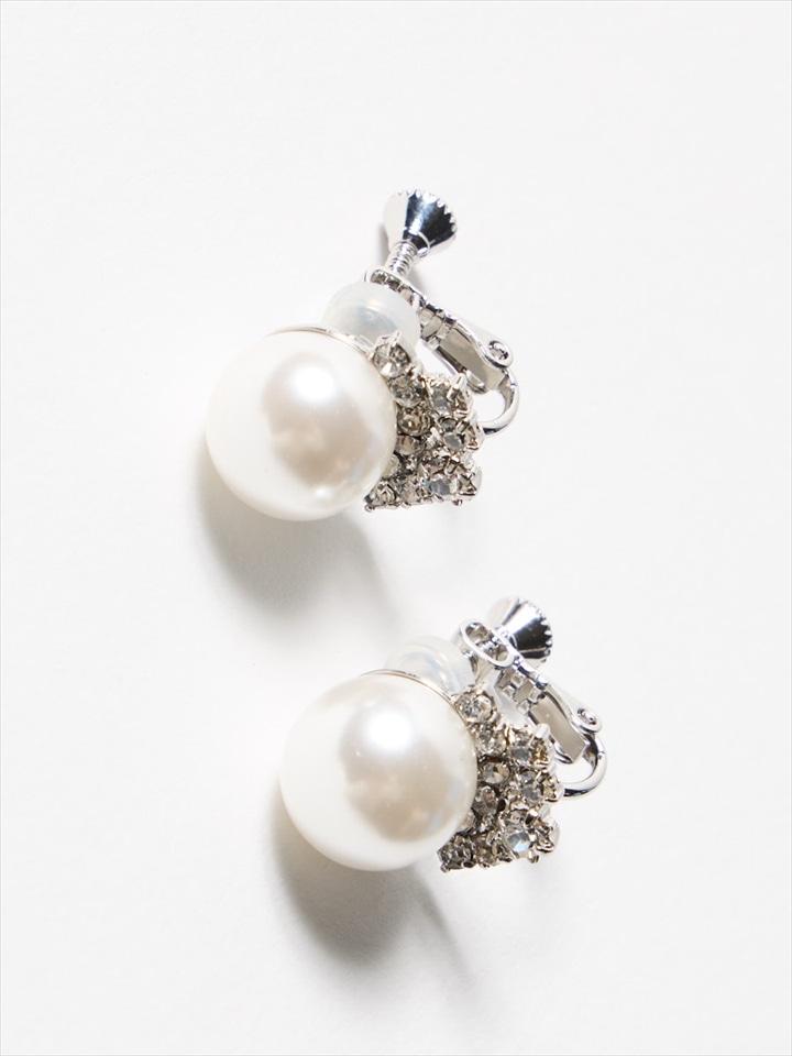 大粒パールイヤリング|シルバー