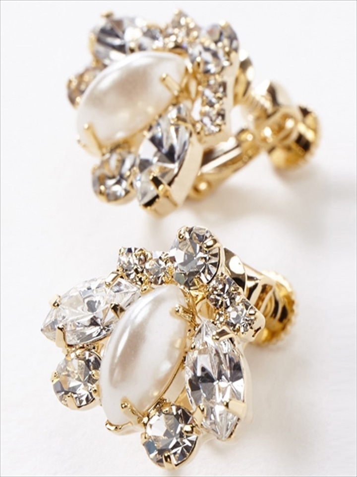 マーキス×ライスパールイヤリング|ゴールド