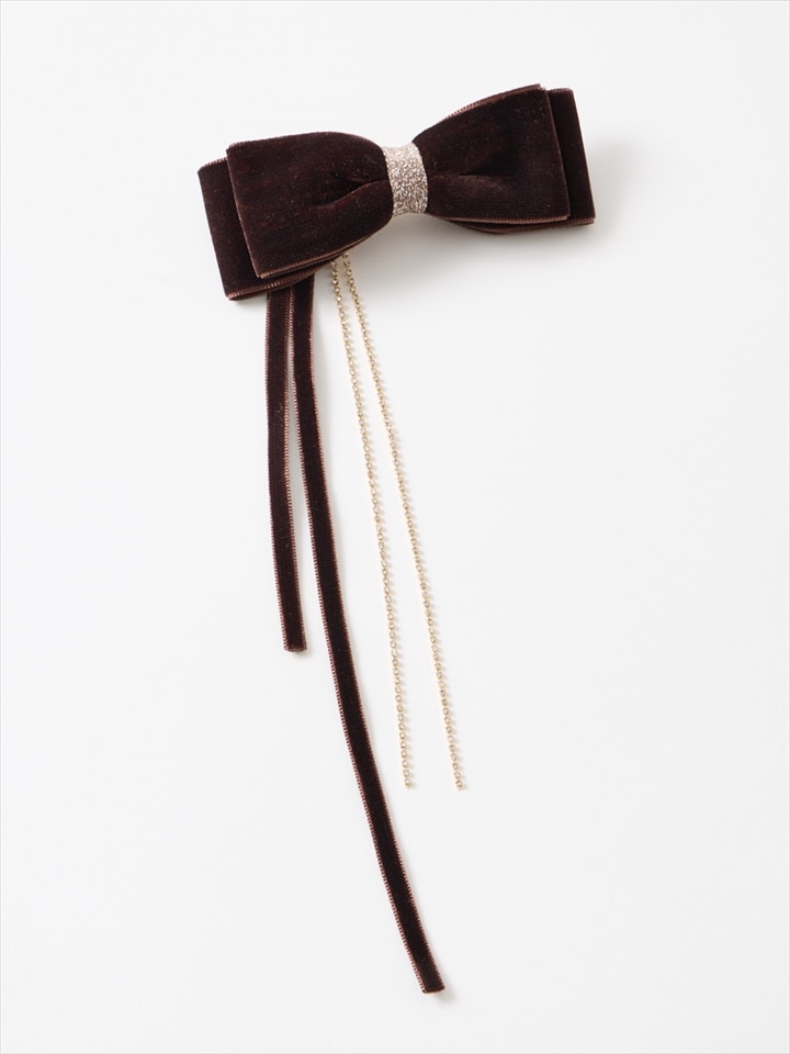ベルベットリボン2WAYヘアクリップ|ブラウン