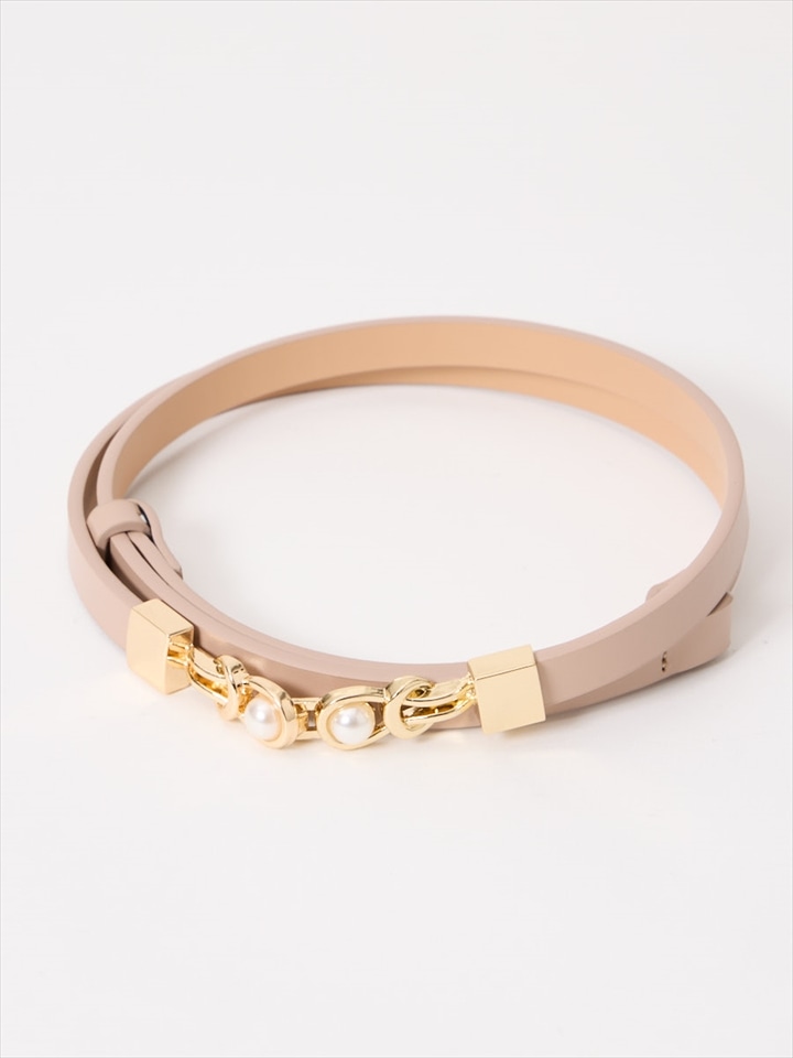 パール付きバックルベルト|ベージュ