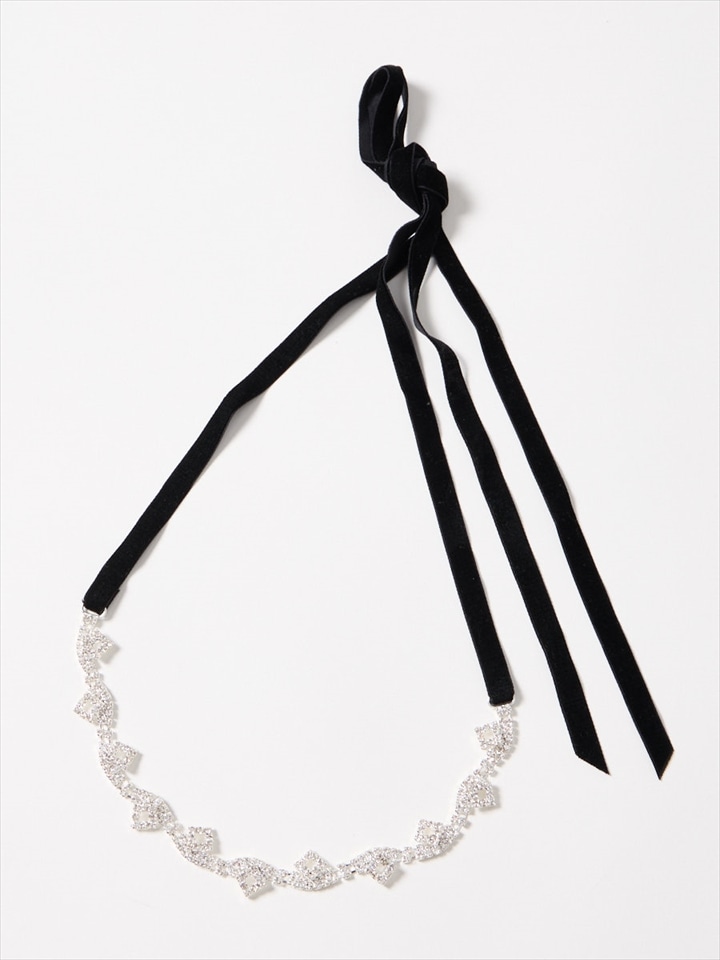 ビジューベルベットリボンベルト|ブラック