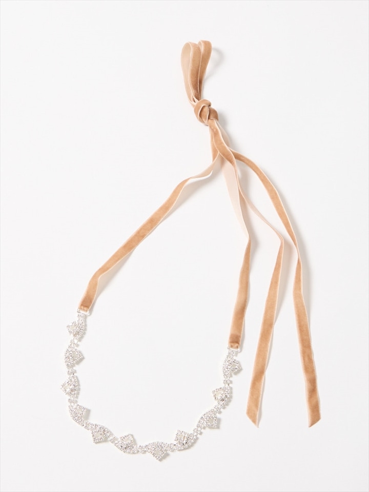 ビジューベルベットリボンベルト|ベージュ