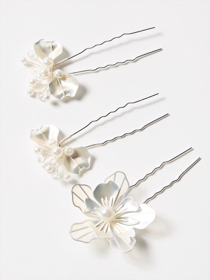 フラワーモチーフ3ピースコーム|シルバー