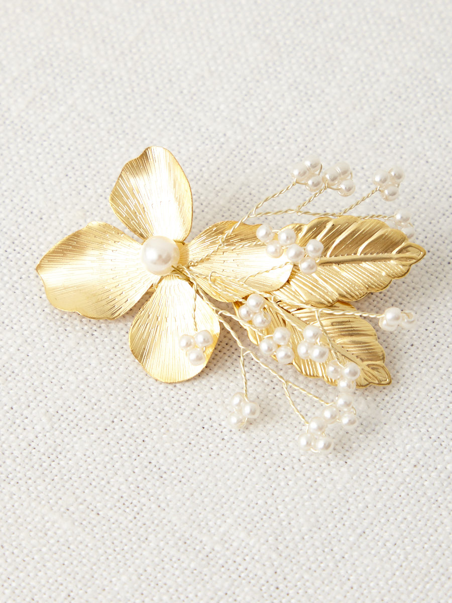 メタルフラワーリーフヘアクリップ|ゴールド