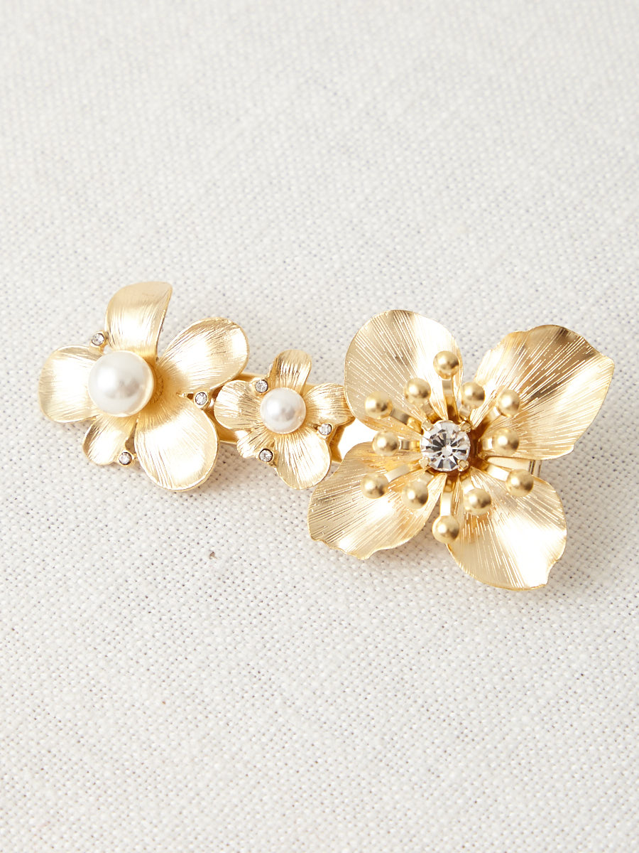 3輪メタルフラワーヘアクリップ|ゴールド