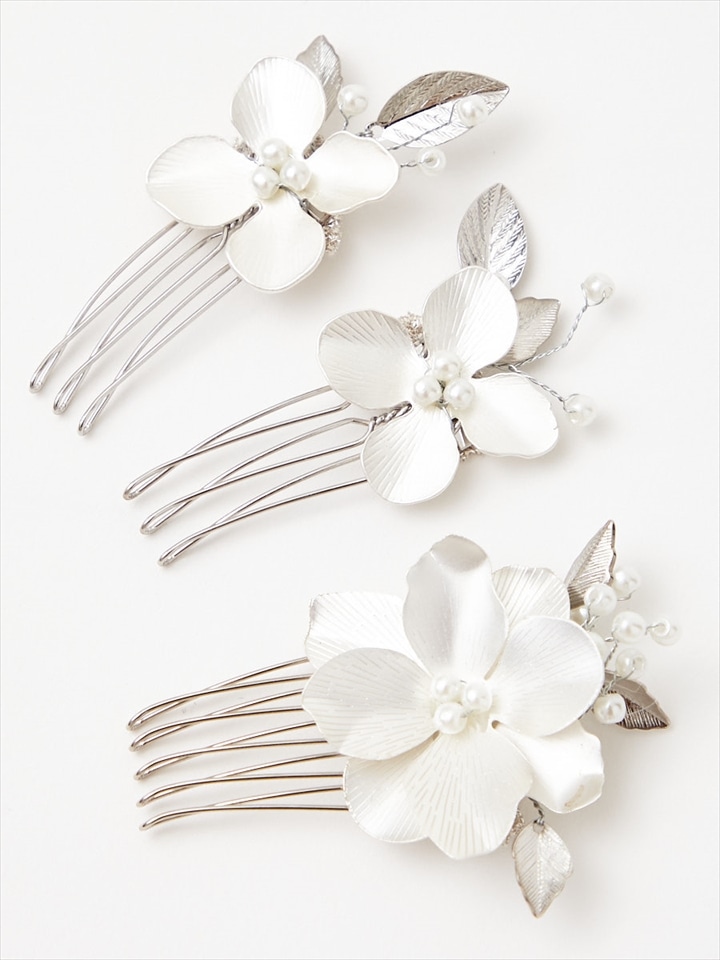 メタルフラワー3ピースコーム|シルバー