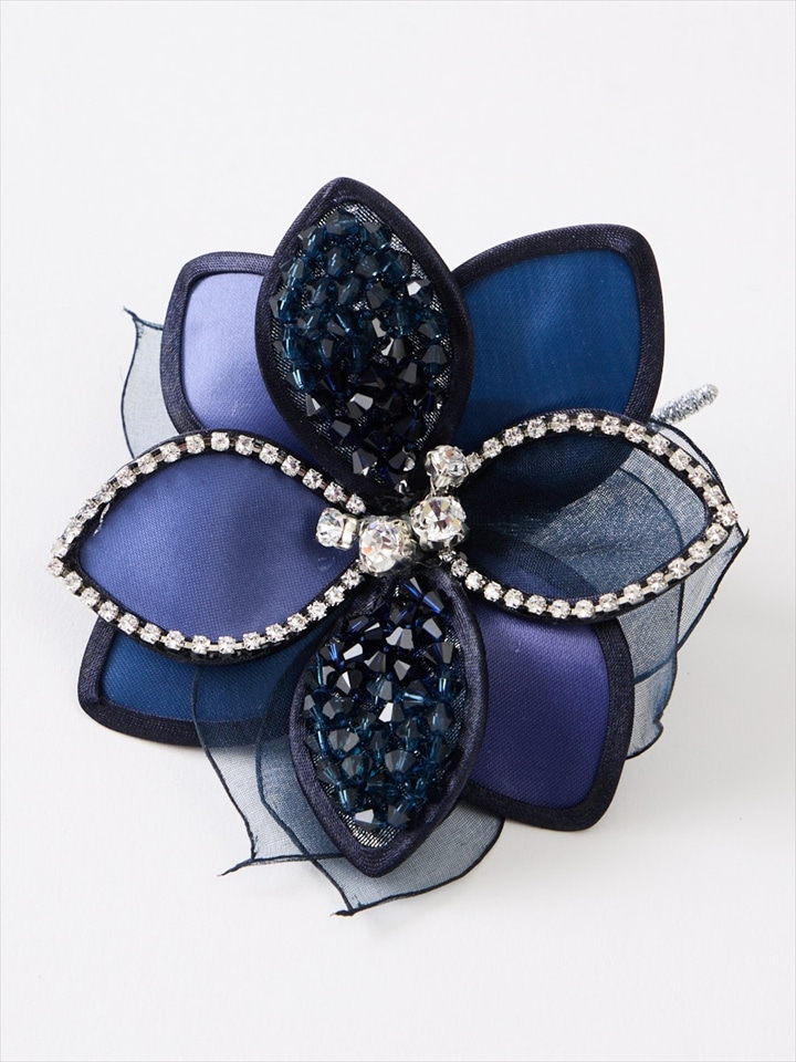 ビーズ＆ビジューコサージュ|ネイビー