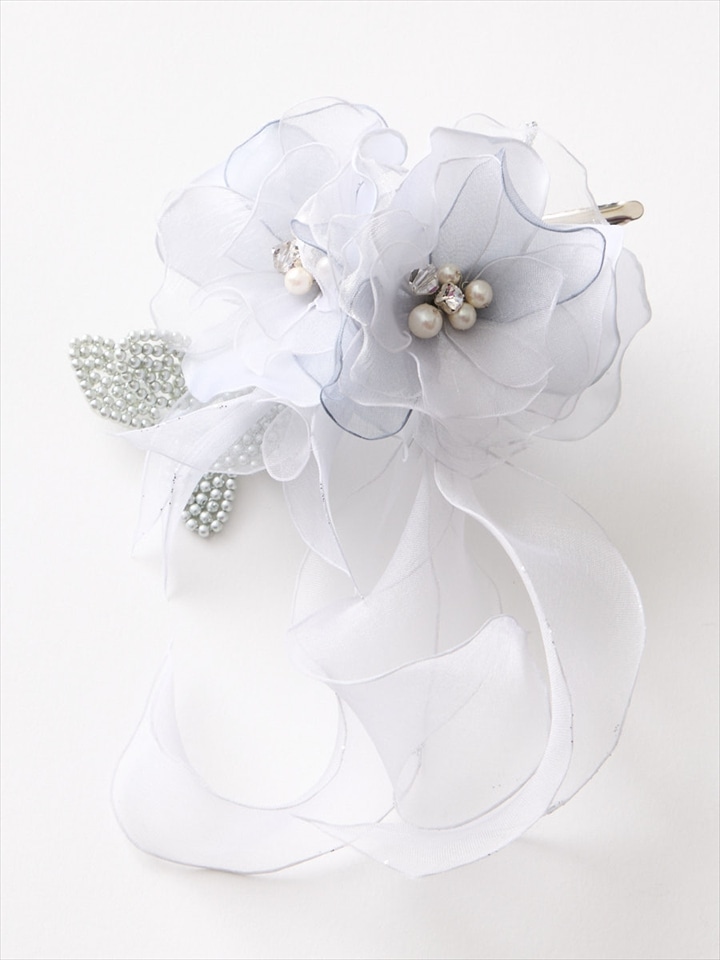 2輪ビーズリーフコサージュ|シルバー