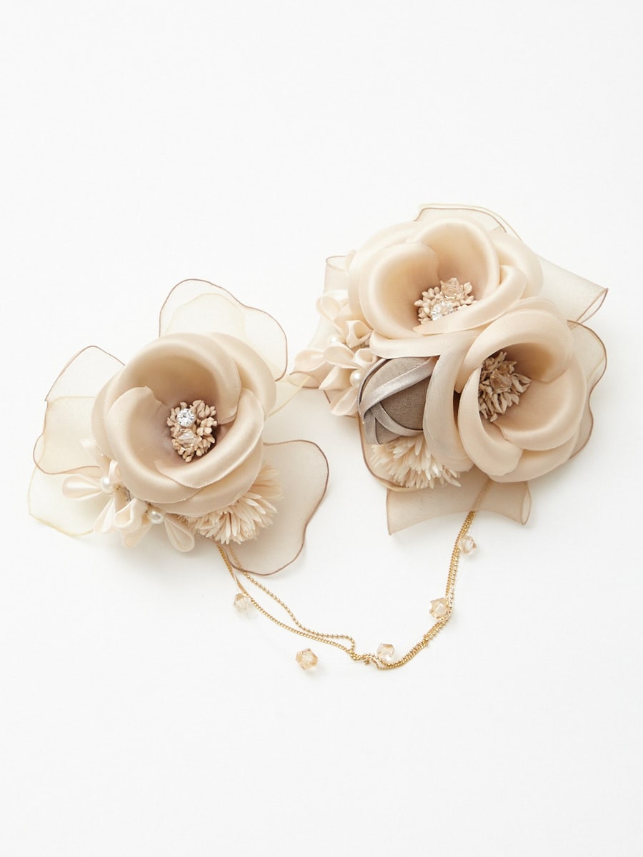 大小お揃いグラデーションコサージュ|ベージュ