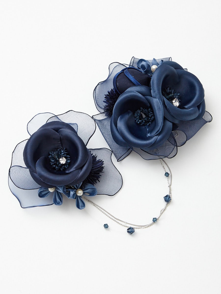 大小お揃いグラデーションコサージュ|ネイビー