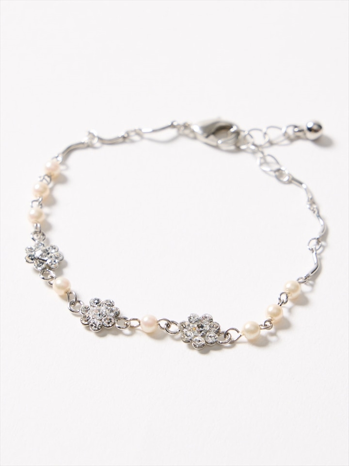 フラワーモチーフウェーブチェーンブレスレット|シルバー