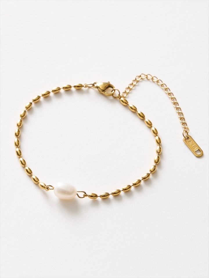 淡水パールボールチェーンブレスレット|ゴールド