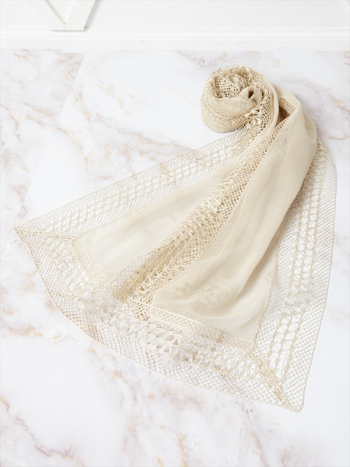 ラメ糸トーションレース×シフォンストール|グレージュ