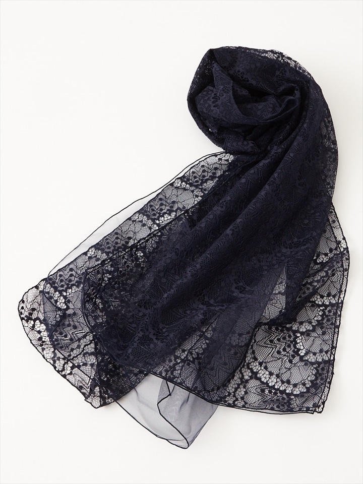 ラッセルレース×チュール重ねストール|ネイビー
