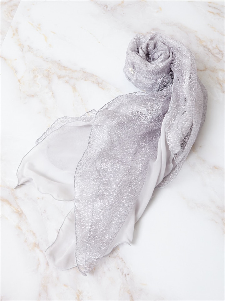 ラメレース×オーガンジーストール|ライトグレー