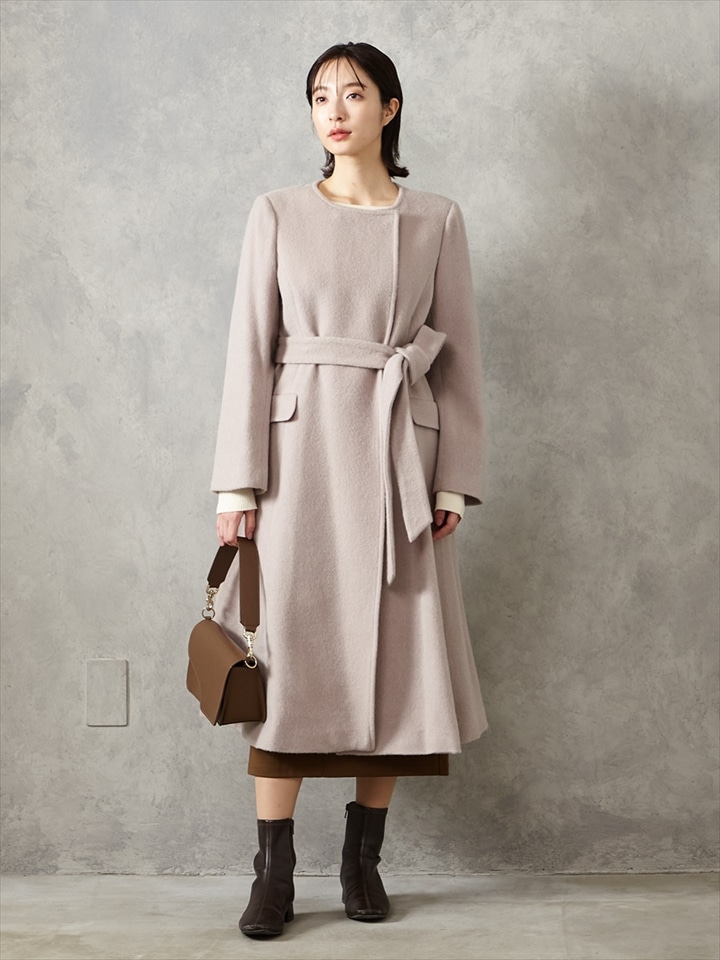 アルパカシャギーフィット＆フレアコート|モカ