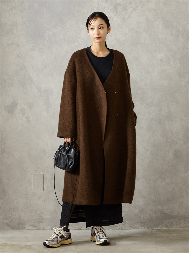 モヘアカットシャギーテントラインコート|ブラウン