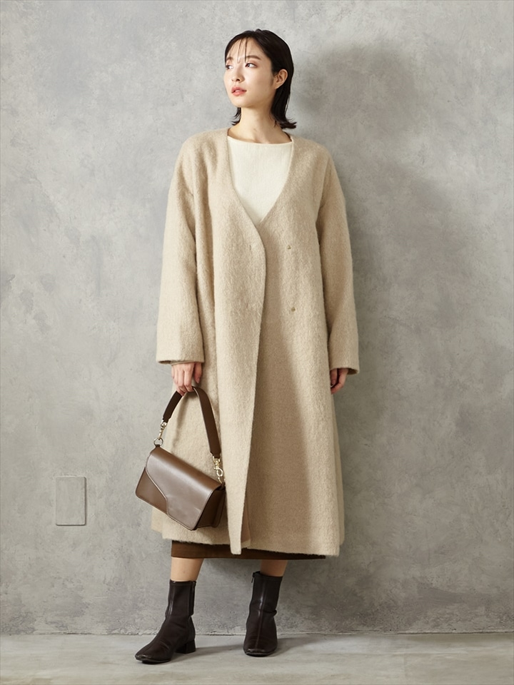 モヘアカットシャギーテントラインコート|ベージュ