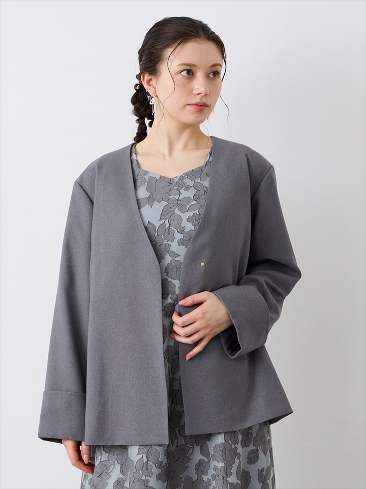 オックスノーカラーショートコート|グレー