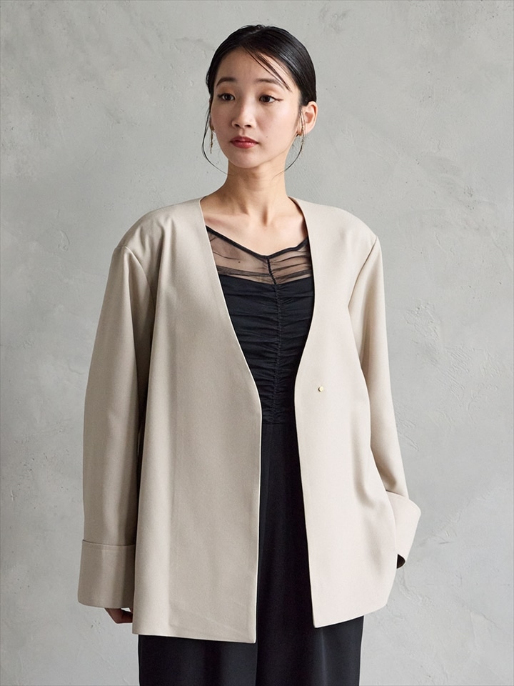 オックスノーカラーショートコート|ベージュ