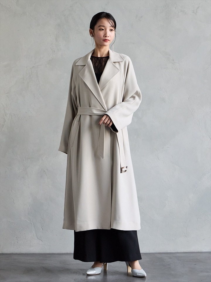 ストレッチダブルクロスラップトレンチコート|ベージュ