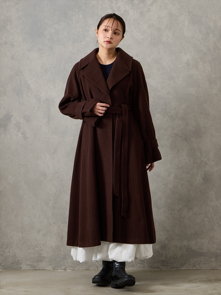 RESCWOOL®モッサ ビッグカラーフィット&フレアベルテッドコート|ブラウン
