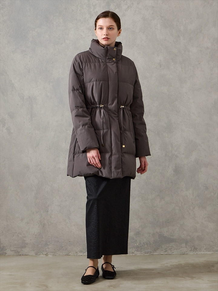 ストレッチタフタドロスト付きショートダウンコート|チャコールグレー