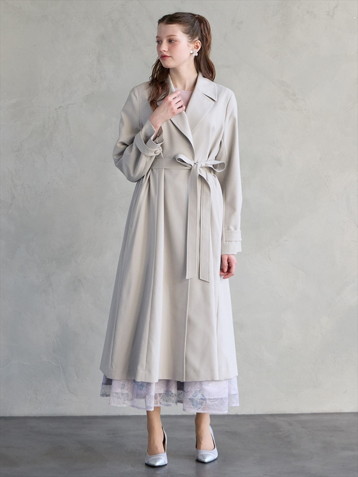 アンブレラヨークバックタックラップロングコート|グレージュ