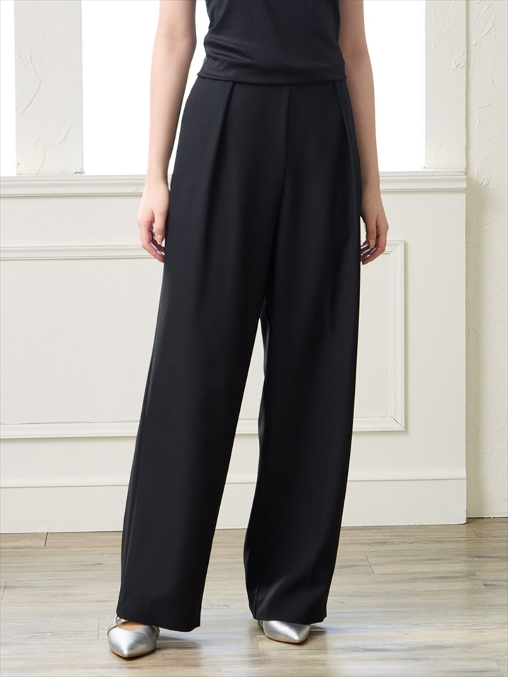 ツイルストレッチワイドパンツ|ブラック