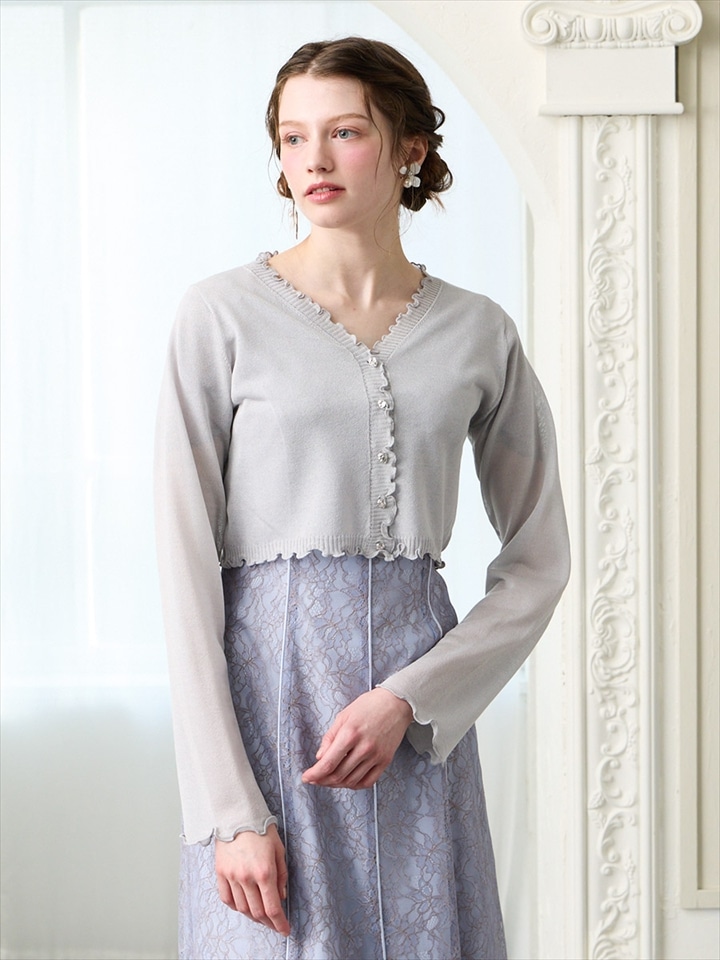 メタリックボタンラメニットメロウカーディガン|ライトグレー