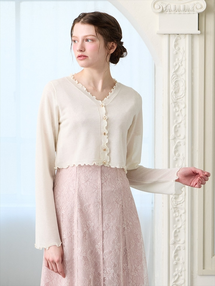 メタリックボタンラメニットメロウカーディガン|ベージュ