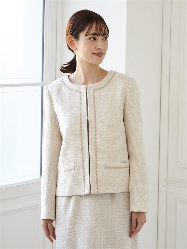 リングツイードノーカラージャケット|ベージュ