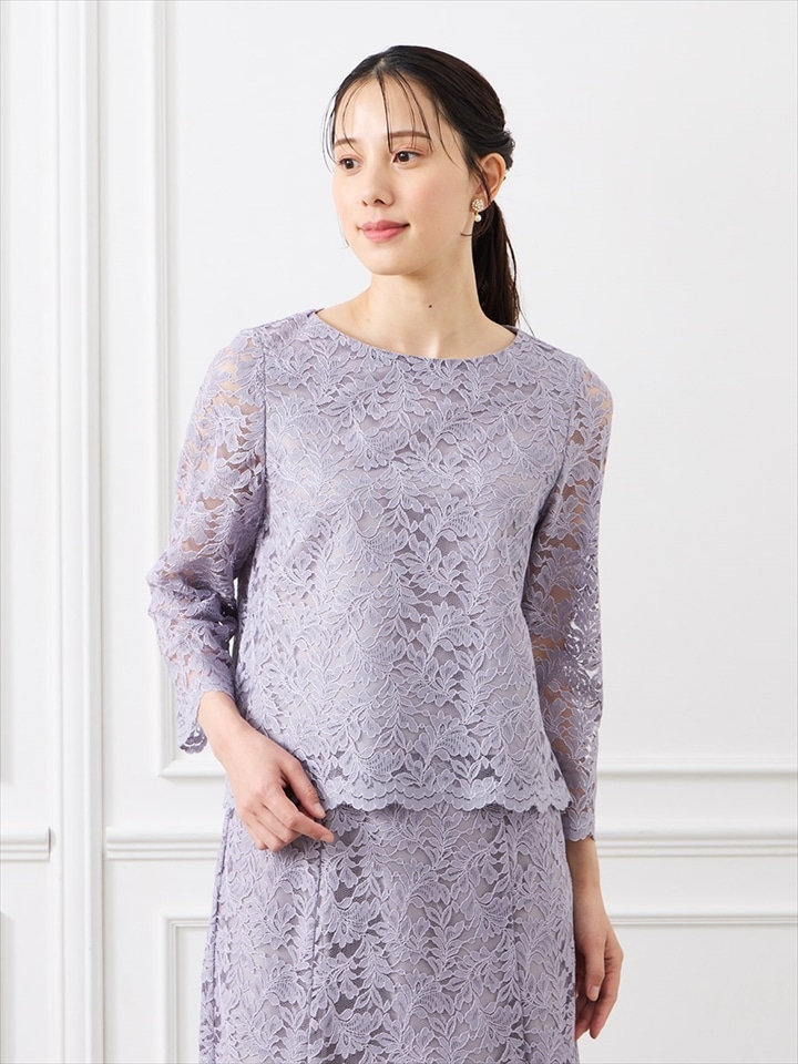 ノーカラーレースブラウス|ラベンダー