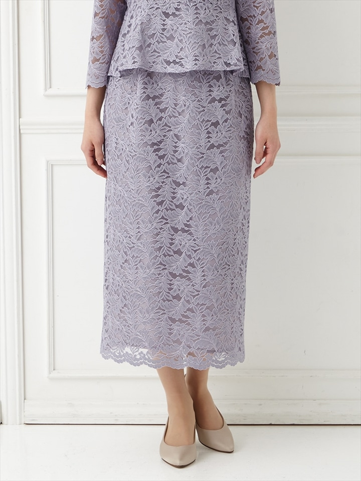 【セットアップ対応】タイトストレートラインレーススカート|ラベンダー