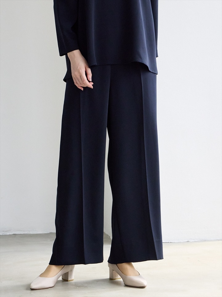 センタープレスタックワイドパンツ|ネイビー