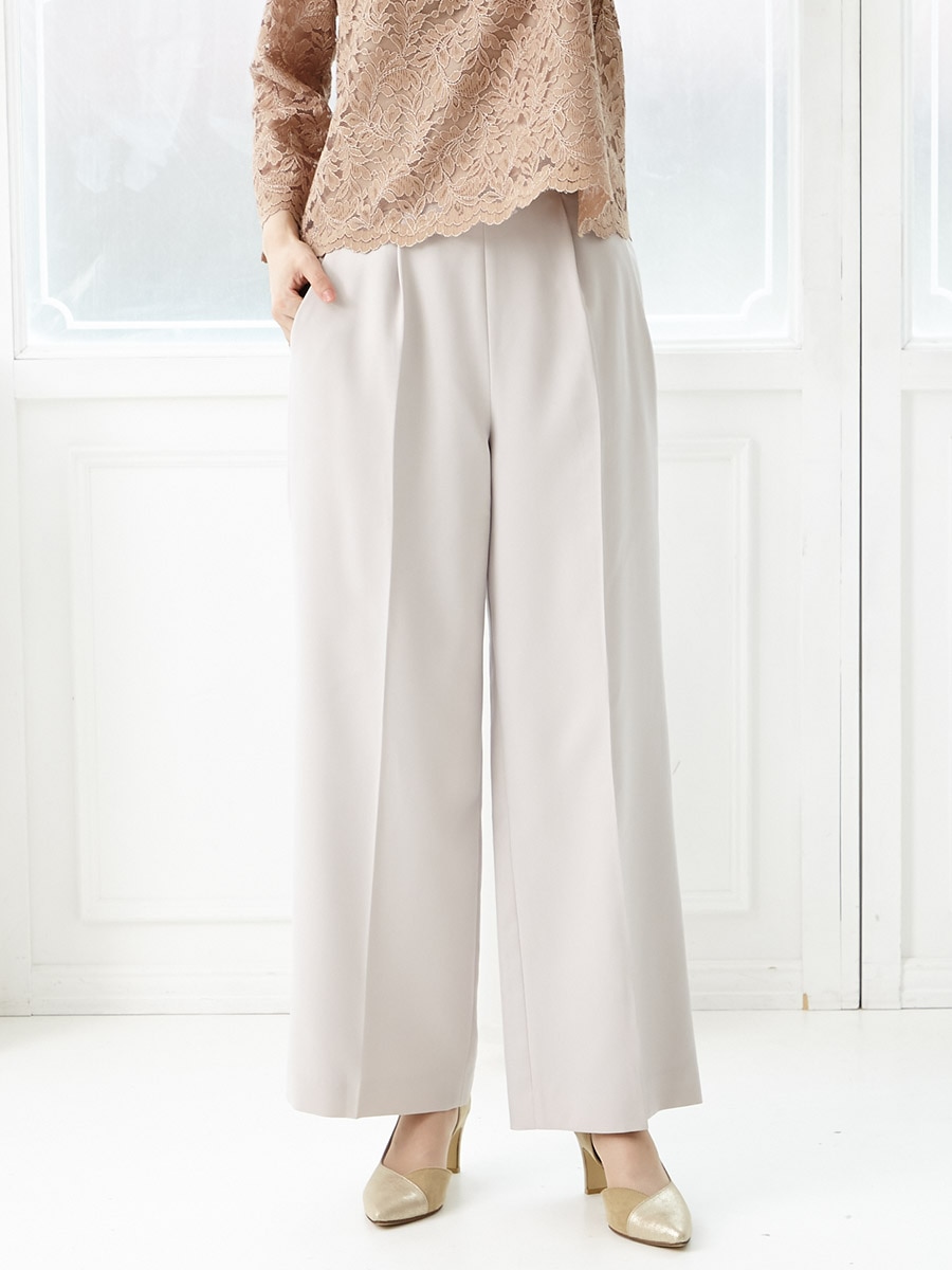 タック入りセンタープレスストレートパンツ|グレージュ