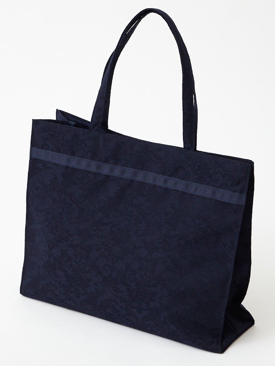 オーナメント柄ジャカード手提げバッグ|ネイビー