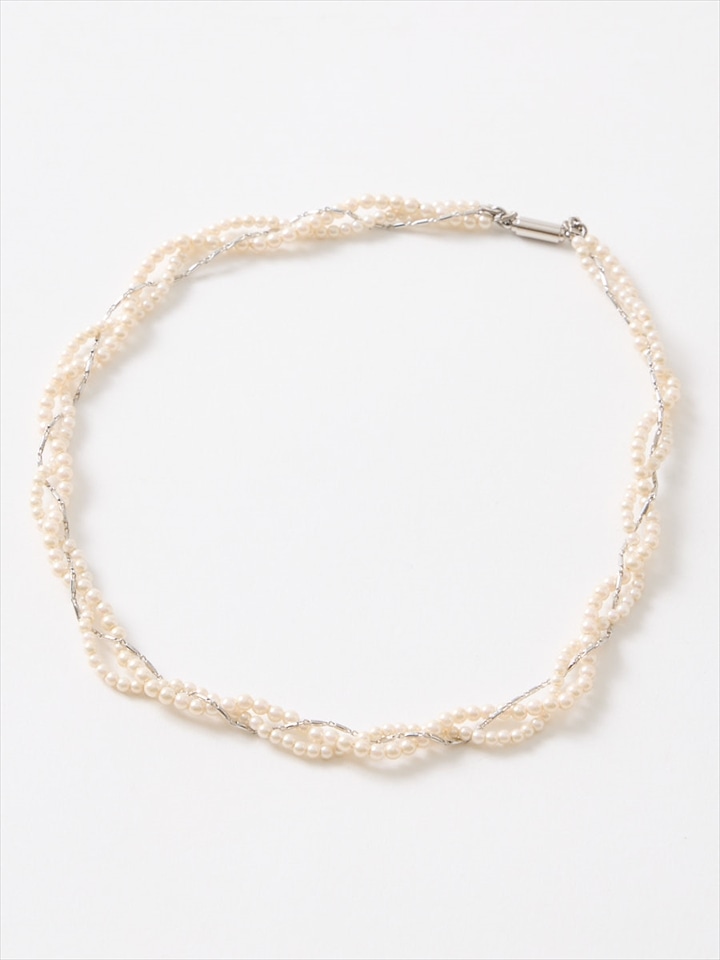 ツイストパールネックレス|シルバー
