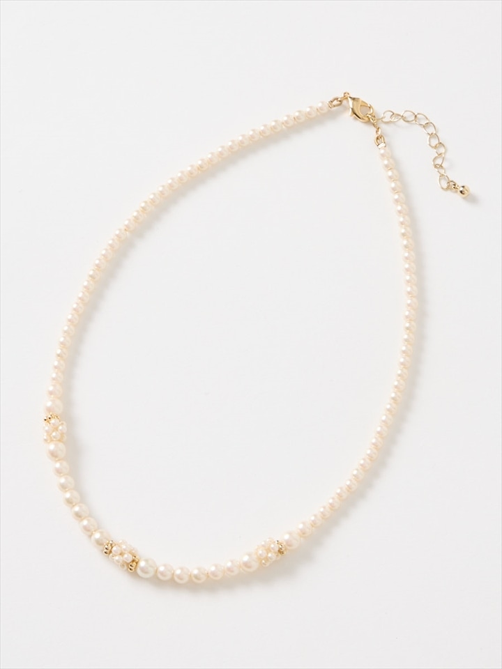 小粒パールボールネックレス|ゴールド