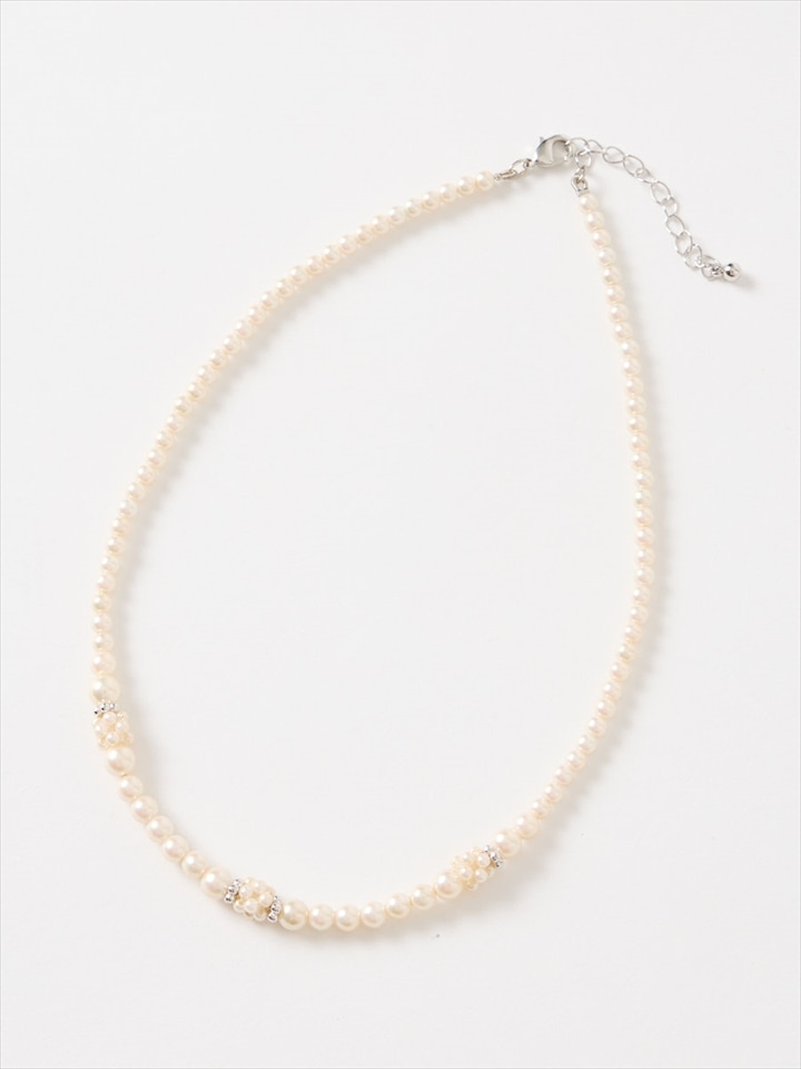 小粒パールボールネックレス|シルバー