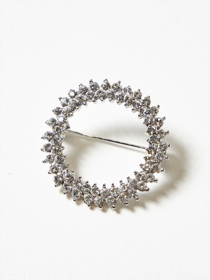 ラインストーンサークルブローチ|シルバー